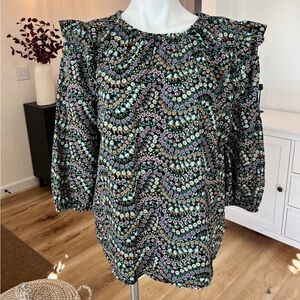 LOFT printed blouse with ruffles